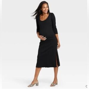 The Nines by Hatch Ribbed Black Maternity Dress